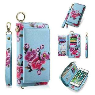 For iPhone 7 / 8 / SE 2022 POLA Flower Multi-functional Zipper Wallet Leather Phone Case(Sky Blue)