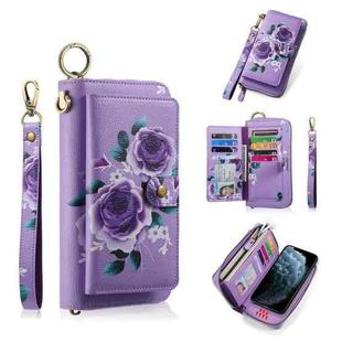 For iPhone 11 POLA Flower Multi-functional Zipper Wallet Leather Phone Case(Purple)