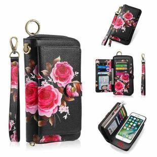 For iPhone 7 Plus / 8 Plus POLA Flower Multi-functional Zipper Wallet Leather Phone Case(Black)