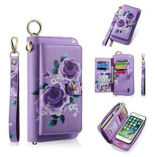 For iPhone 7 Plus / 8 Plus POLA Flower Multi-functional Zipper Wallet Leather Phone Case(Purple)