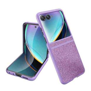 For Motorola Razr 50 Ultra Glitter Leather Integrated PC Phone Case(Purple)