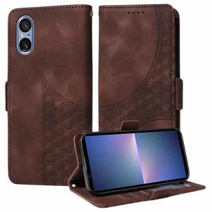 For Sony Xperia 5 V Embossed Rhombus Starry Leather Phone Case(Brown)