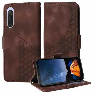 For Sony Xperia 10 V Embossed Rhombus Starry Leather Phone Case(Brown)