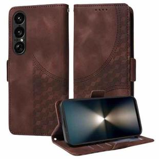 For Sony Xperia 1 VII Embossed Rhombus Starry Leather Phone Case(Brown)