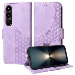 For Sony Xperia 1 VII Embossed Rhombus Starry Leather Phone Case(Purple)
