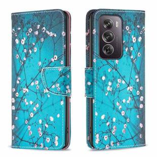 For OPPO Reno12 Pro Global Colored Drawing Pattern Leather Phone Case(Plum Blossom)