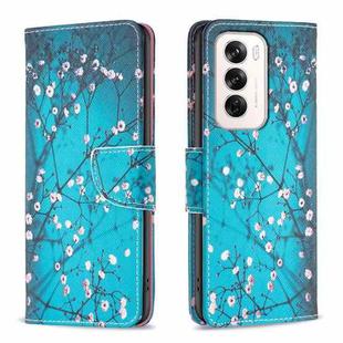 For OPPO Reno12 Global Colored Drawing Pattern Leather Phone Case(Plum Blossom)