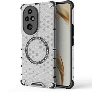 For Honor 200 Pro Honeycomb Magnetic Ring Shockproof Phone Case(White)