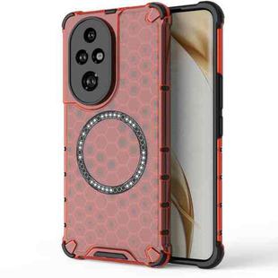 For Honor 200 Pro Honeycomb Magnetic Ring Shockproof Phone Case(Red)