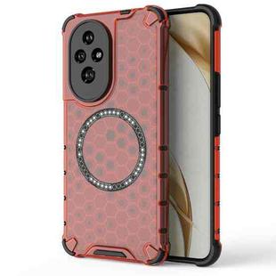 For Honor 200 Honeycomb Magnetic Ring Shockproof Phone Case(Red)