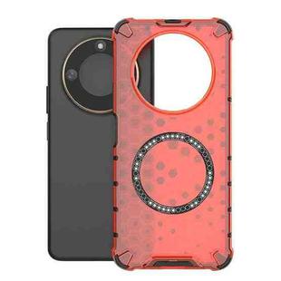 For Honor X60 5G Honeycomb Magnetic Ring Shockproof Phone Case(Red)