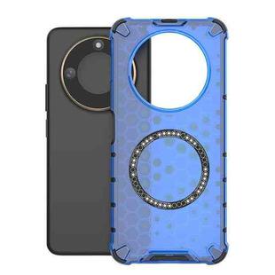 For Honor X60 5G Honeycomb Magnetic Ring Shockproof Phone Case(Blue)