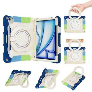 For iPad Air 11 2024 Armor Portable Rotating Ring Holder Silicone Tablet Case with Pen Slot(Colorful Blue)