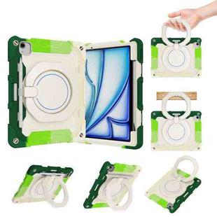 For iPad Air 11 2024 Armor Portable Rotating Ring Holder Silicone Tablet Case with Pen Slot(Colorful Green)