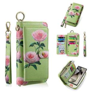 For Samsung Galaxy S24 5G POLA Flower Multi-functional Zipper Wallet Leather Phone Case(Green)
