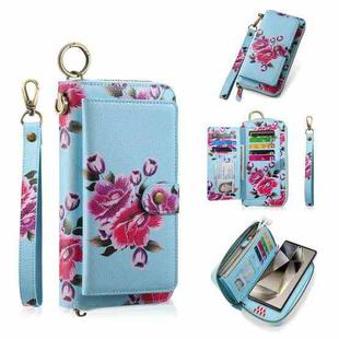 For Samsung Galaxy S24 5G POLA Flower Multi-functional Zipper Wallet Leather Phone Case(Sky Blue)