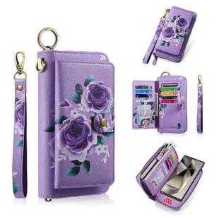 For Samsung Galaxy S24 Ultra 5G POLA Flower Multi-functional Zipper Wallet Leather Phone Case(Purple)