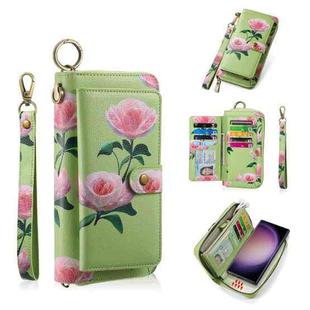 For Samsung Galaxy S23 5G POLA Flower Multi-functional Zipper Wallet Leather Phone Case(Green)