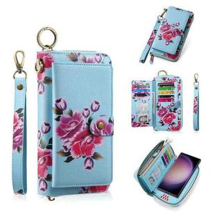 For Samsung Galaxy S23 5G POLA Flower Multi-functional Zipper Wallet Leather Phone Case(Sky Blue)