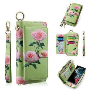 For Samsung Galaxy S22 5G POLA Flower Multi-functional Zipper Wallet Leather Phone Case(Green)