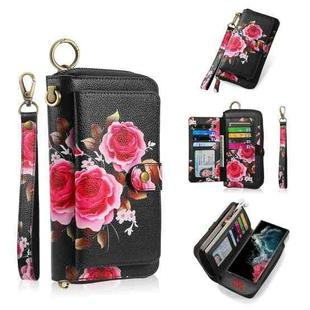 For Samsung Galaxy S22+ 5G POLA Flower Multi-functional Zipper Wallet Leather Phone Case(Black)