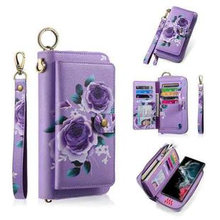 For Samsung Galaxy S22+ 5G POLA Flower Multi-functional Zipper Wallet Leather Phone Case(Purple)