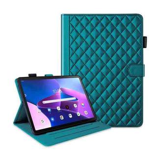 For Lenovo Tab M10 Plus 10.6 3rd Gen Rhombus Lattice Leather Smart Tablet Case(Dark Green)