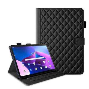 For Lenovo Tab M10 Plus 10.6 3rd Gen Rhombus Lattice Leather Smart Tablet Case(Black)