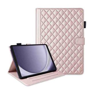 For Samsung Galaxy Tab A9 Rhombus Lattice Leather Tablet Case(Rose Gold)