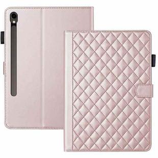 For Samsung Galaxy Tab S9 FE / S9 Rhombus Lattice Leather Tablet Case(Rose Gold)
