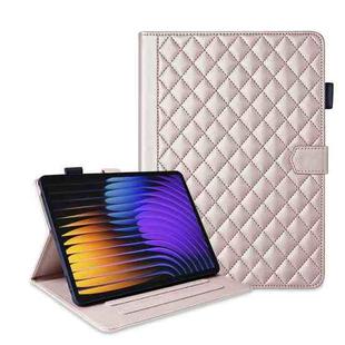 For Xiaomi Pad 7 / 7 Pro Rhombus Lattice Leather Tablet Case(Rose Gold)