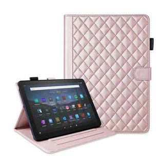 For Amazon Kindle Fire HD10 2023 Rhombus Lattice Leather Tablet Case(Rose Gold)