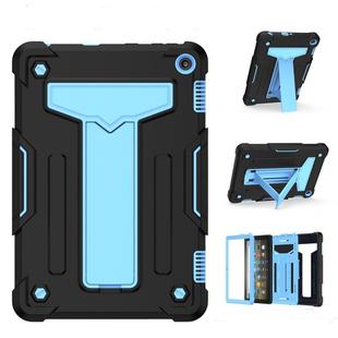 For Amazon Kindle Fire HD 8 2020/Fire 8 Plus T-shaped Bracket Contrast Color Shockproof PC + Silicone Tablet Protective Case(Black+Blue)