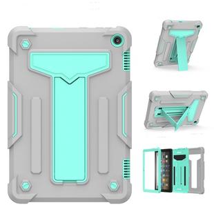 For Amazon Kindle Fire HD 8 2020/Fire 8 Plus T-shaped Bracket Contrast Color Shockproof PC + Silicone Tablet Protective Case(Grey+Mint Green)