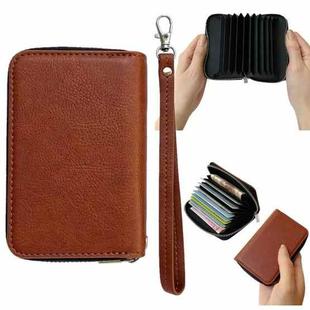 Solid Color 11-cards Zipper Card Bag(Brown)