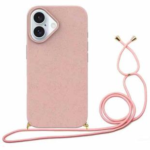 For iPhone 16 Wheat Straw Material + TPU Phone Case with Lanyard(Pink)