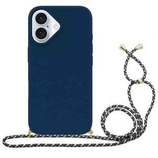 For iPhone 16 Wheat Straw Material + TPU Phone Case with Lanyard(Blue)