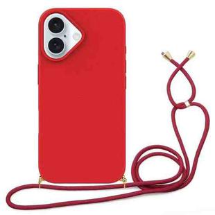 For iPhone 16 Wheat Straw Material + TPU Phone Case with Lanyard(Red)