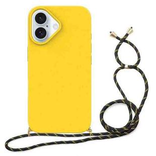 For iPhone 16 Plus Wheat Straw Material + TPU Phone Case with Lanyard(Yellow)
