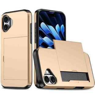 For iPhone 16 Shockproof Armor Phone Case with Card Slot(Gold)