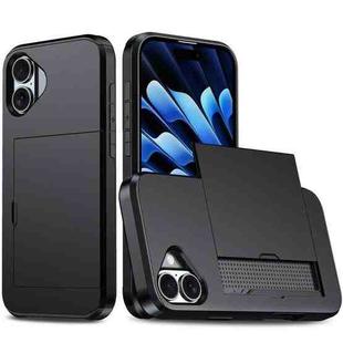 For iPhone 16 Plus Shockproof Armor Phone Case with Card Slot(Black)