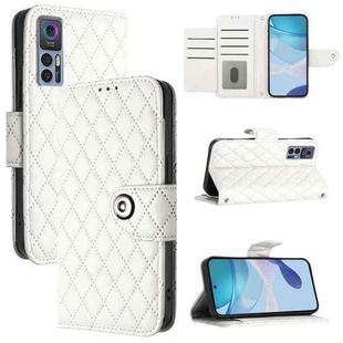 For TCL 30 4G / 30 5G / 30 Plus Rhombic Texture Flip Leather Phone Case with Lanyard(White)