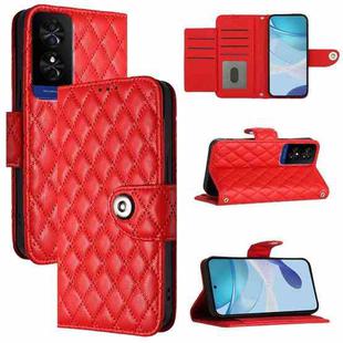 For TCL 50 5G Rhombic Texture Flip Leather Phone Case with Lanyard(Red)