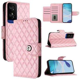 For TCL 50 5G Rhombic Texture Flip Leather Phone Case with Lanyard(Pink)