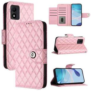 For TCL 303 Rhombic Texture Flip Leather Phone Case with Lanyard(Pink)