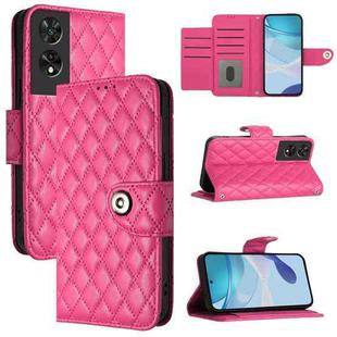 For TCL 505 Rhombic Texture Flip Leather Phone Case with Lanyard(Rose Red)