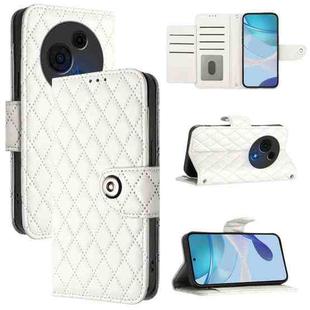 For TCL 60 NxtPaper Rhombic Texture Flip Leather Phone Case with Lanyard(White)