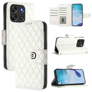 For Blackview Oscal Flat 1C Rhombic Texture Flip Leather Phone Case with Lanyard(White)