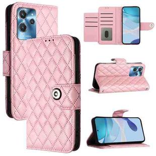 For Oukitel C32 Rhombic Texture Flip Leather Phone Case with Lanyard(Pink)