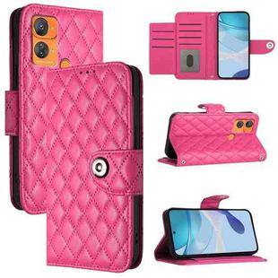For Oukitel C33 Rhombic Texture Flip Leather Phone Case with Lanyard(Rose Red)